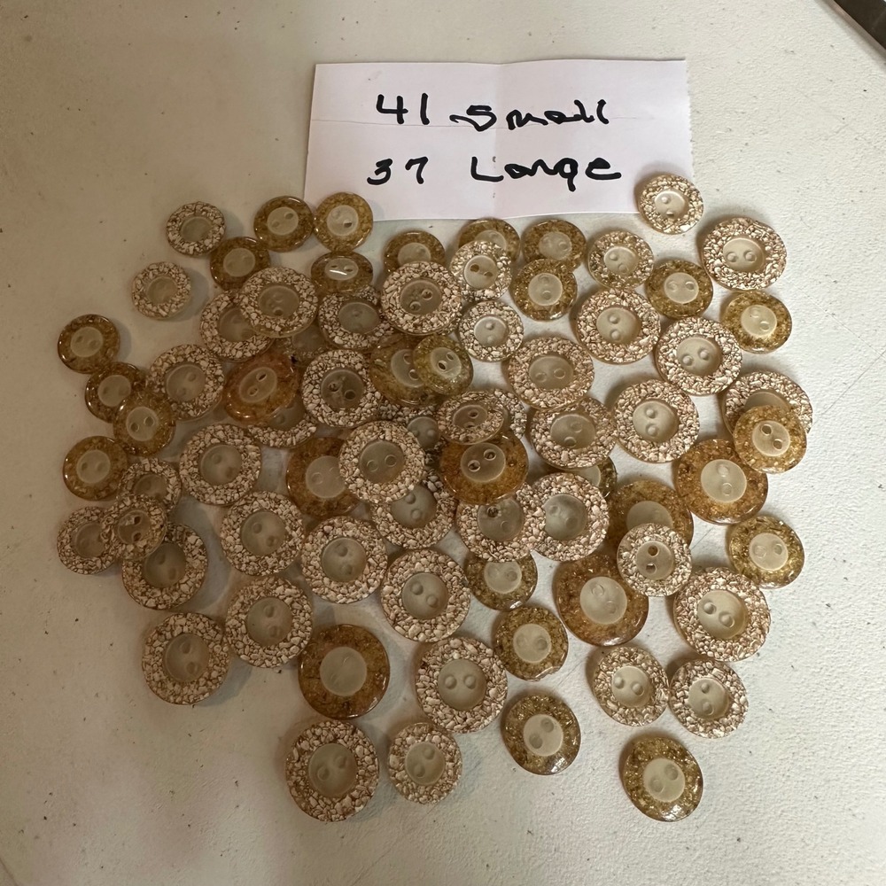 78pc Vintage Amber Textured Buttons Lot 2-Hole Crushed Shell Effect 2 Sizes - Picture 3 of 5